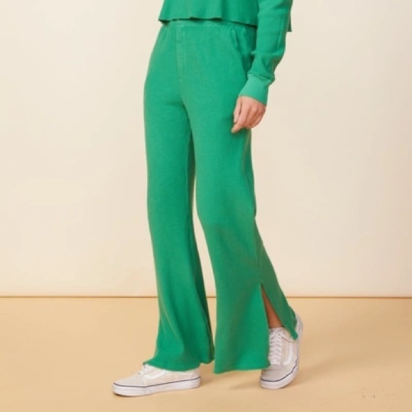 NWT Monrow Thermal Wide Leg Slit Side Pants Clover - Picture 3 of 9